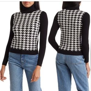 NWT Toccin Cropped Turtleneck Houndstooth Sweater